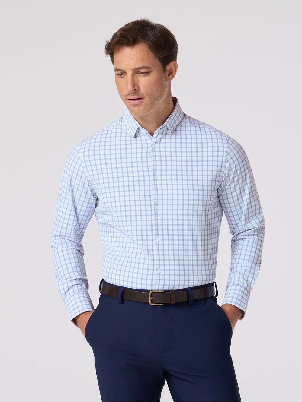 Brooks brothers non-iron Light Blue Windowpane Dress Shirt - cotton Classic Fit